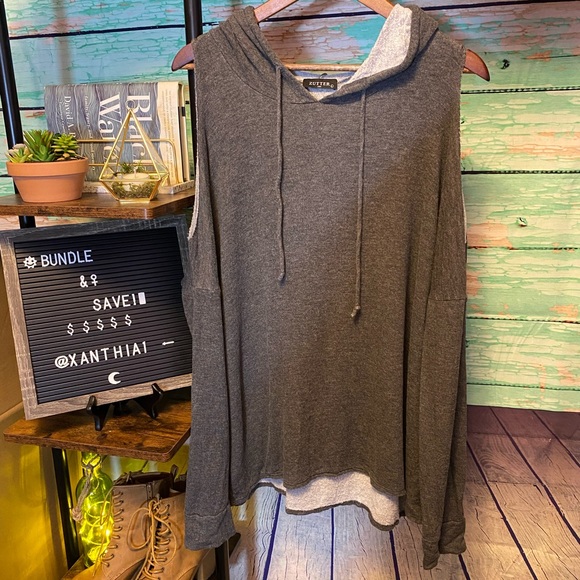 Ladies Cold Shoulder Hooded Long Sleeve - Picture 2 of 3